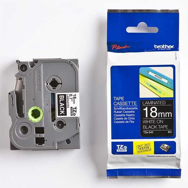 Brother tz 345 لیبل لمینتی برادر 3 600x600 - کاست برچسب لیبل پرینتر برادر Tze-345 سفید روی مشکیBrother Tze-345