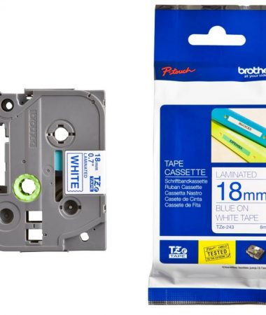 کاست برچسب لیبل پرینتر برادر Tze-243 آبی روی سفیدBrother Tze-243