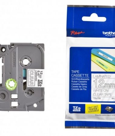 کاست برچسب لیبل برادر TZe135 سفید روی شفاف Brother TZe-135
